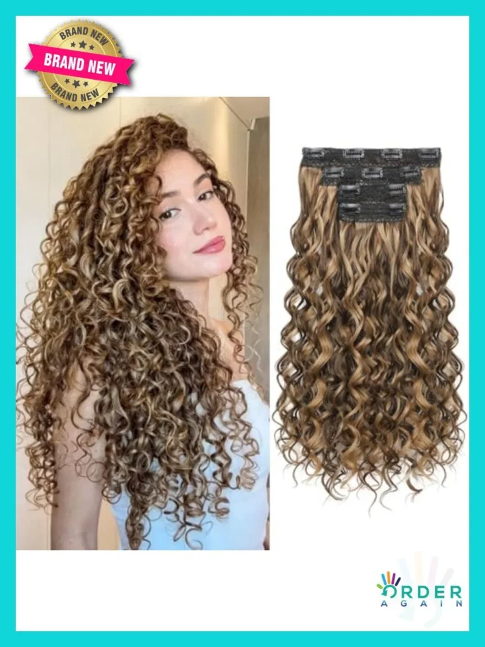 Clip In Curly Hair Extensions 20 Inch 4 Piece Vegan Fiber Lightweight Heat